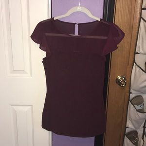 Express Maroon Flutter Sleeve Top